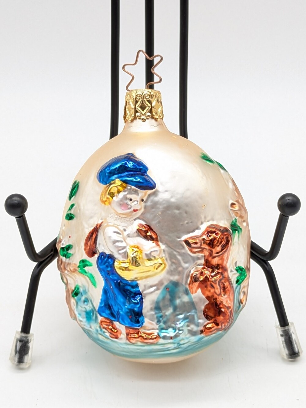 Vintage Glass German Deutsch Child & Dog Christmas Holiday Ornament